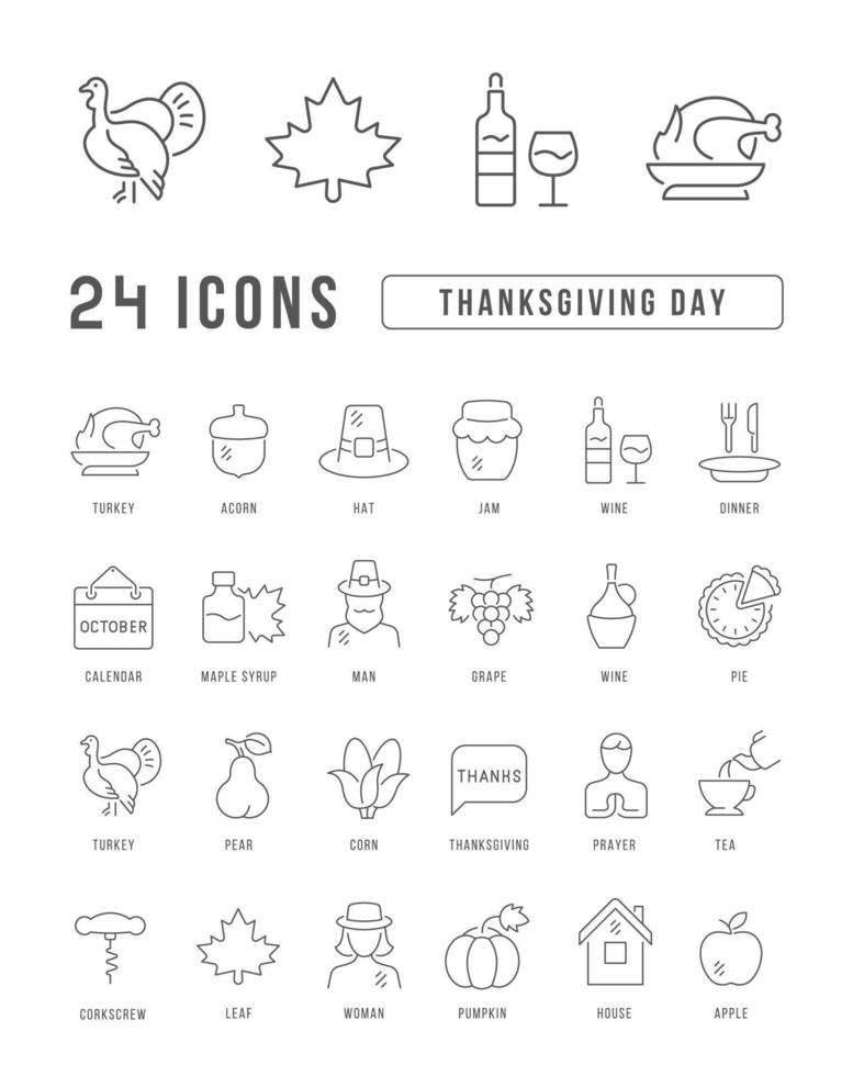 Set of linear icons of Thanksgiving Day vector