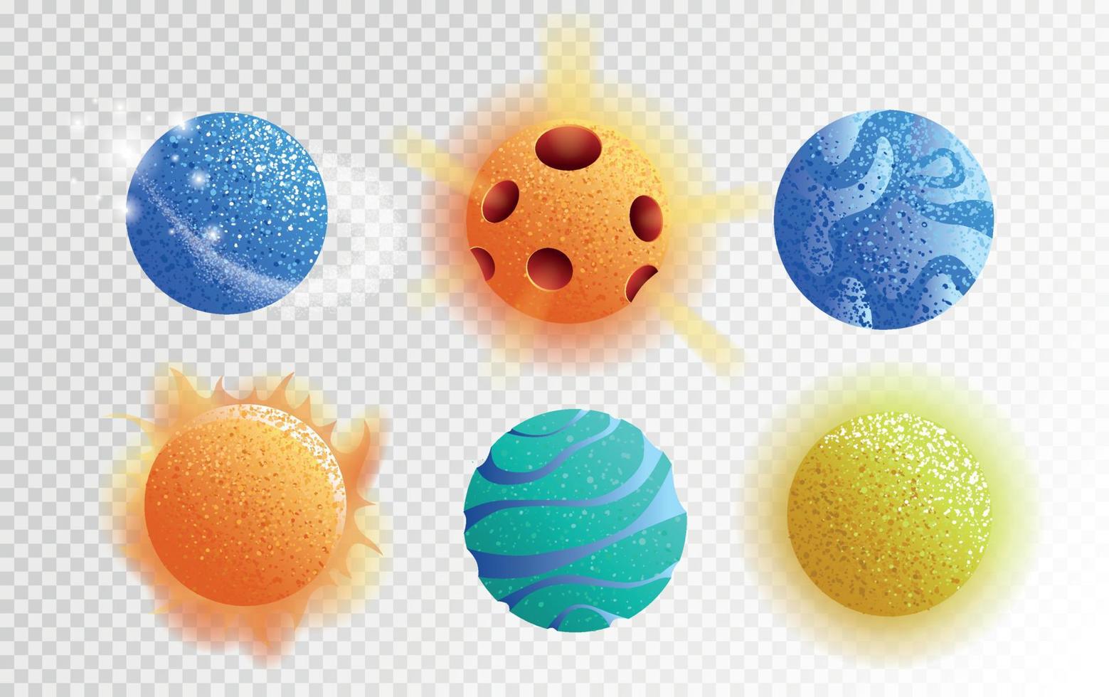 Set of Fantasy Glowing Planets vector