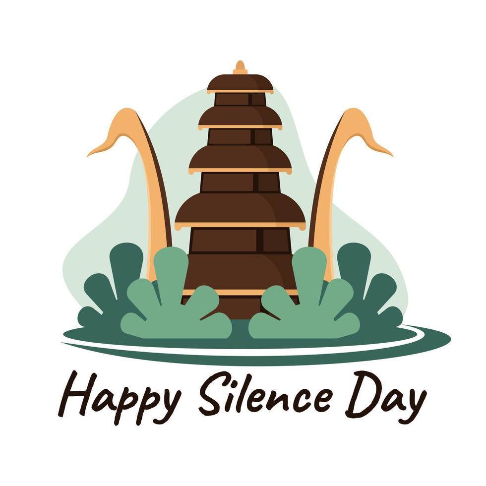 illustration vector graphic of Balinese temple with flag in the middle of the garden, perfect for religion, holiday, culture, greeting card, silence day, nyepi, etc.