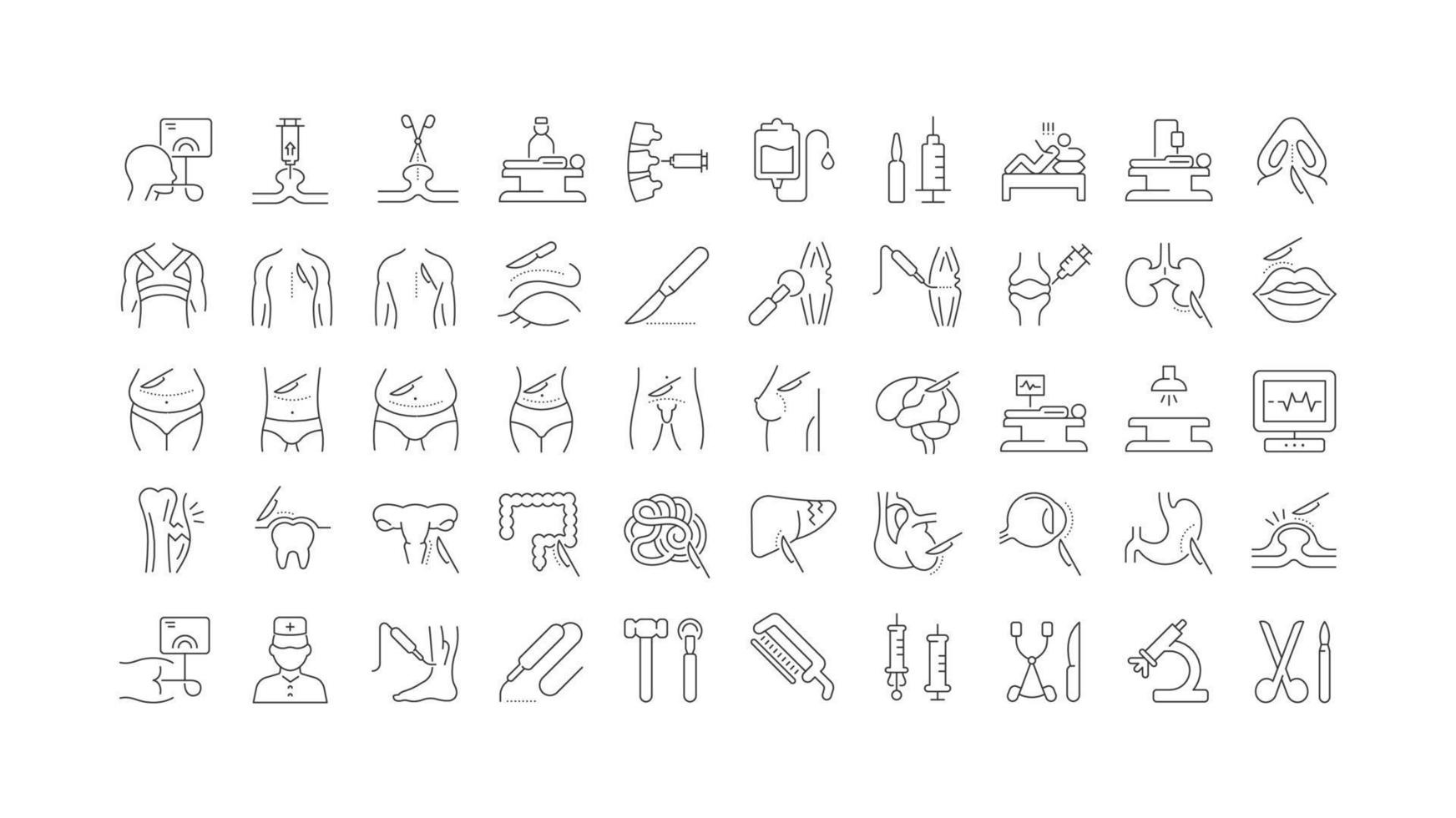 Set of linear icons of Surgery vector