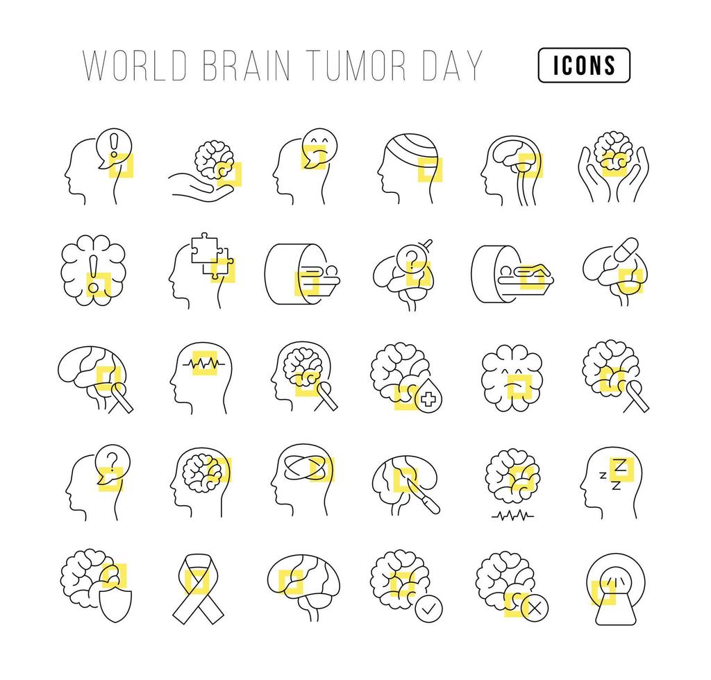 Vector Line Icons of World Brain Tumor Day
