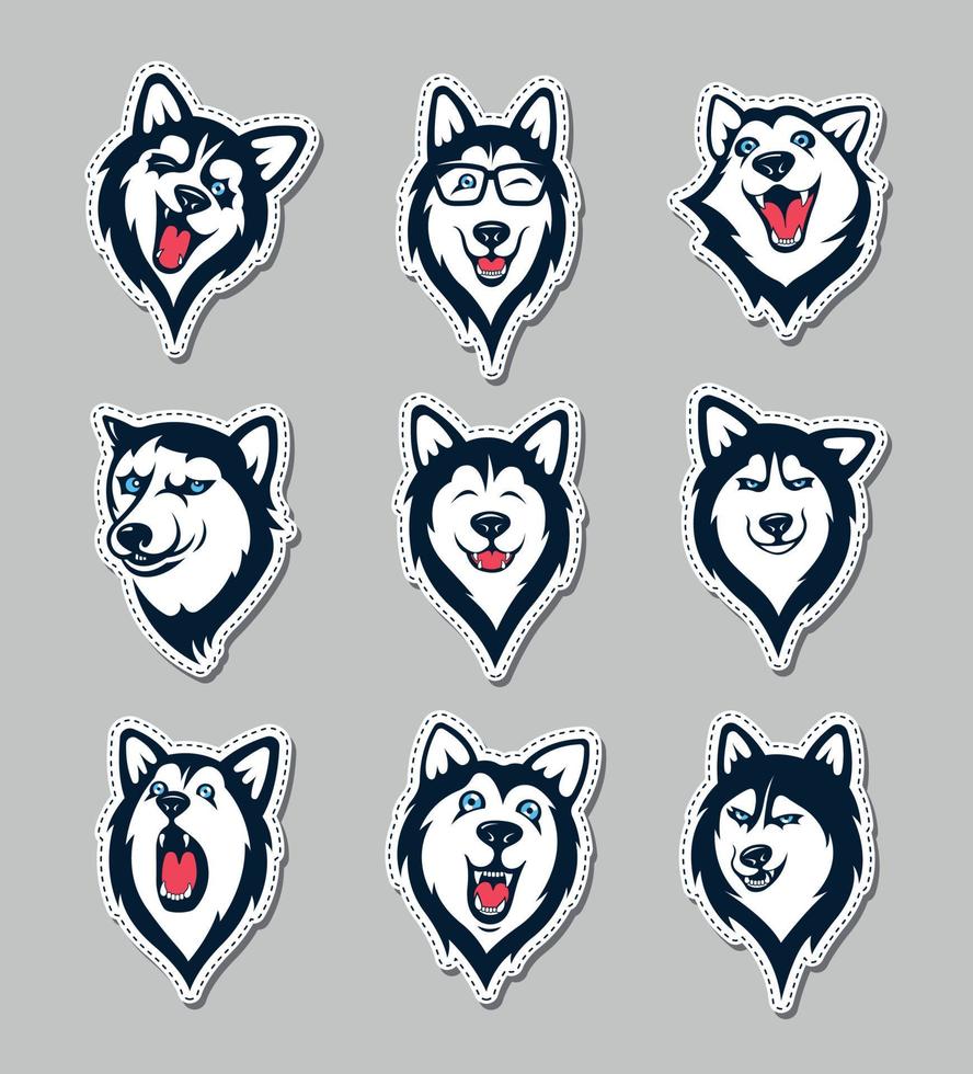 colección de pegatinas de husky siberiano vector