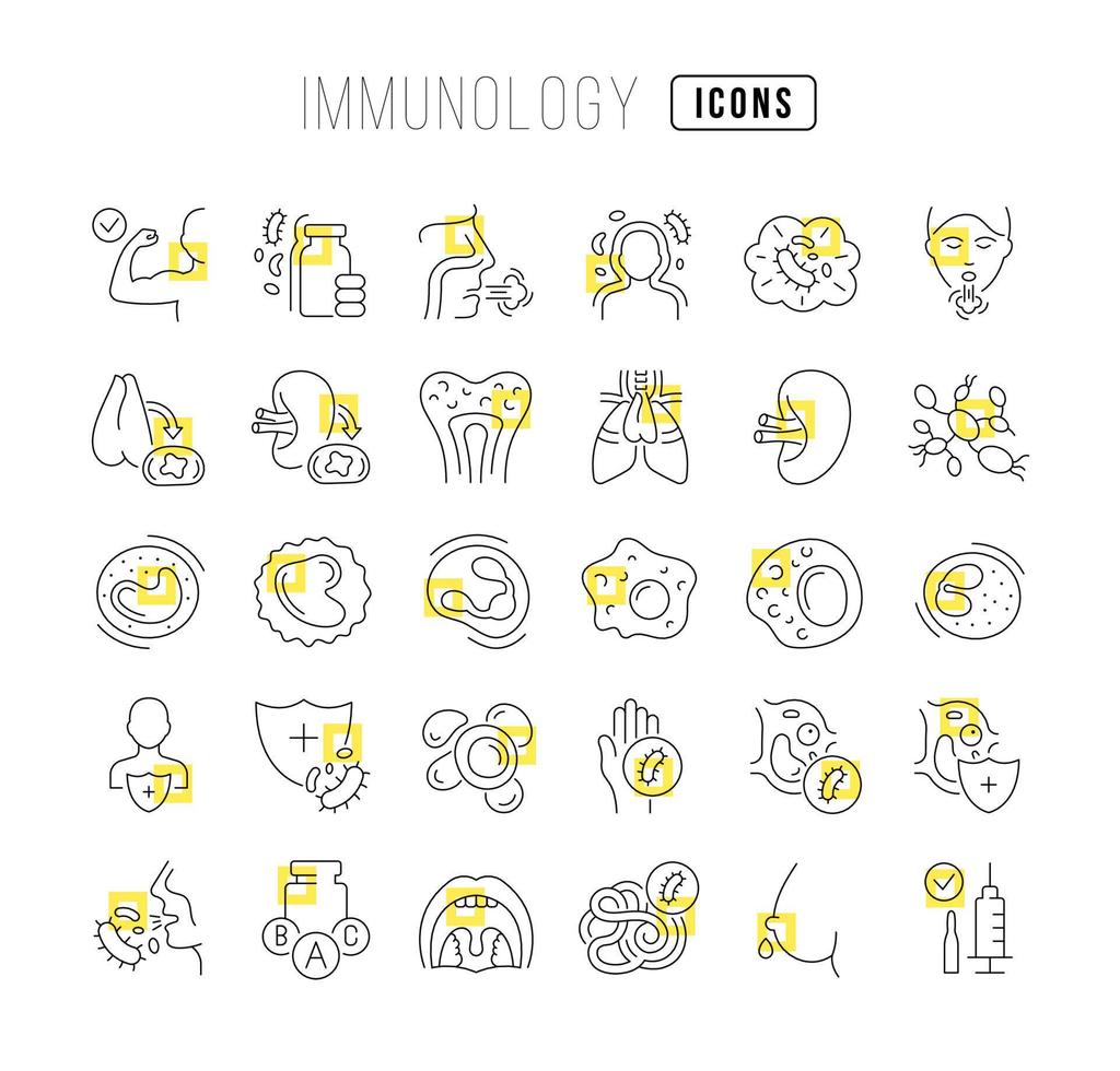 Set of linear icons of Immunology vector