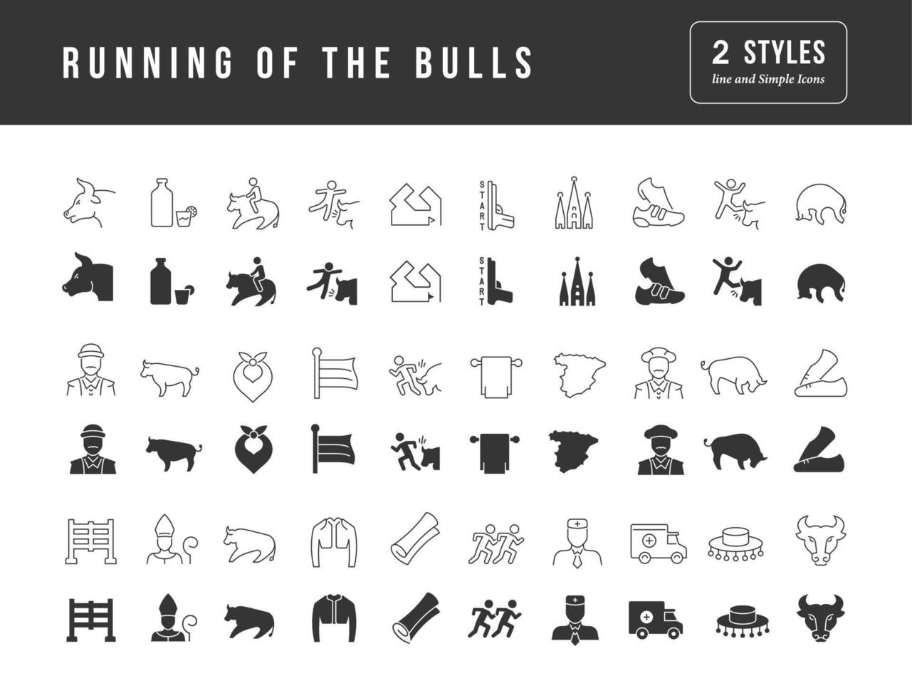 Set of simple icons of Running of the Bulls 10561004 Vector Art at Vecteezy
