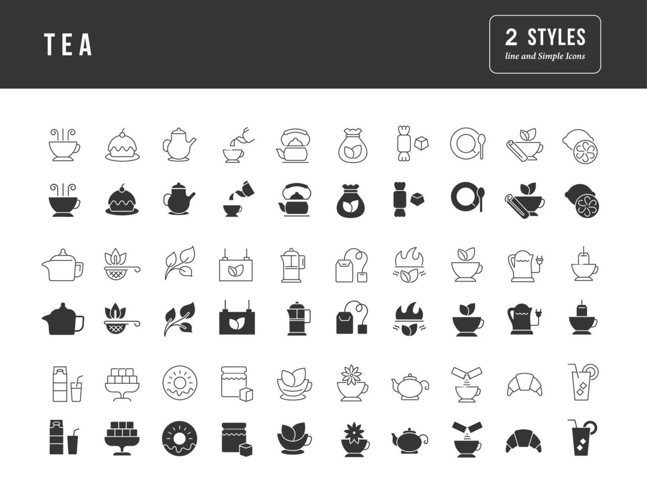 conjunto de iconos simples de té vector