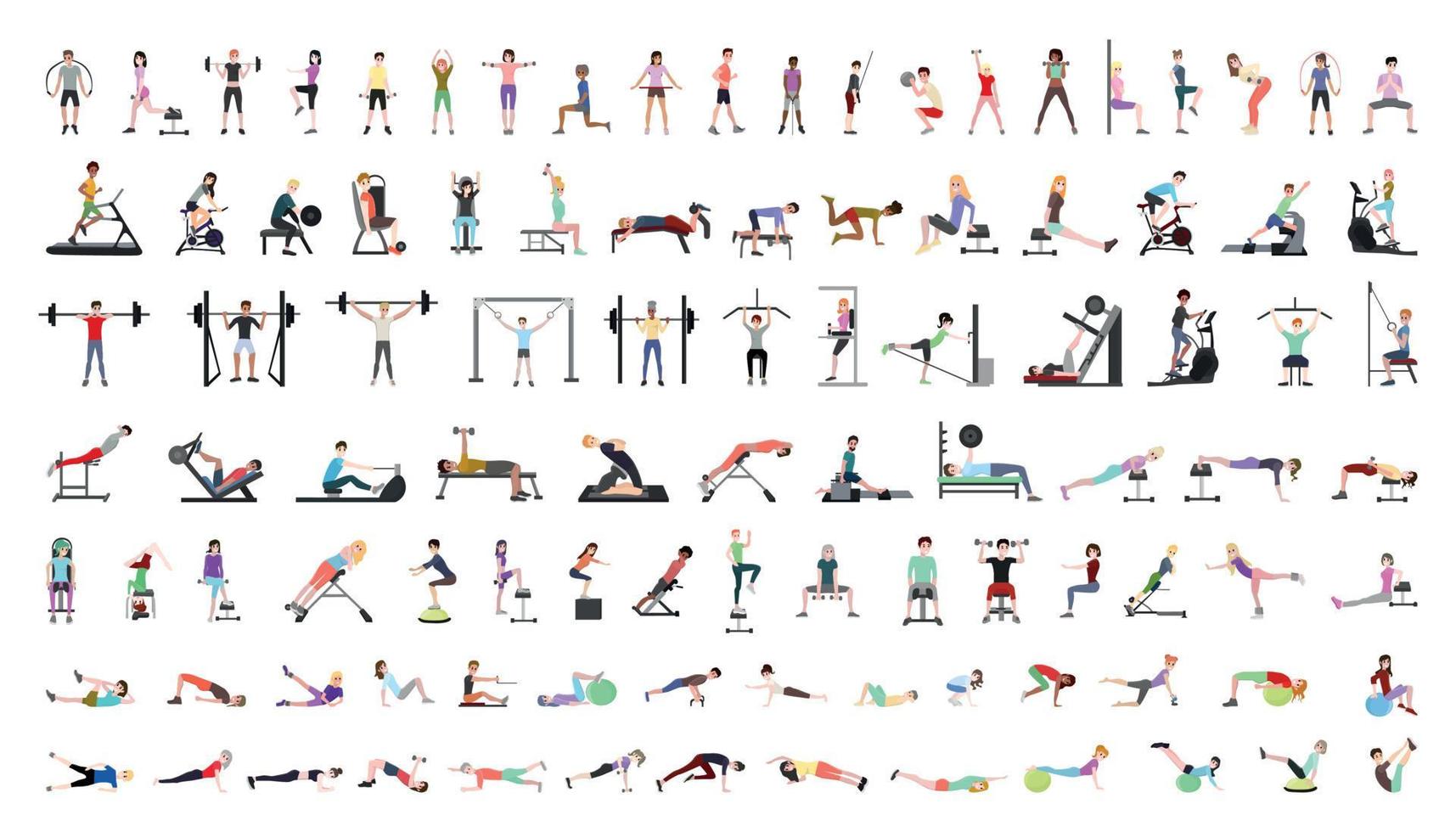 personajes en el gimnasio vector