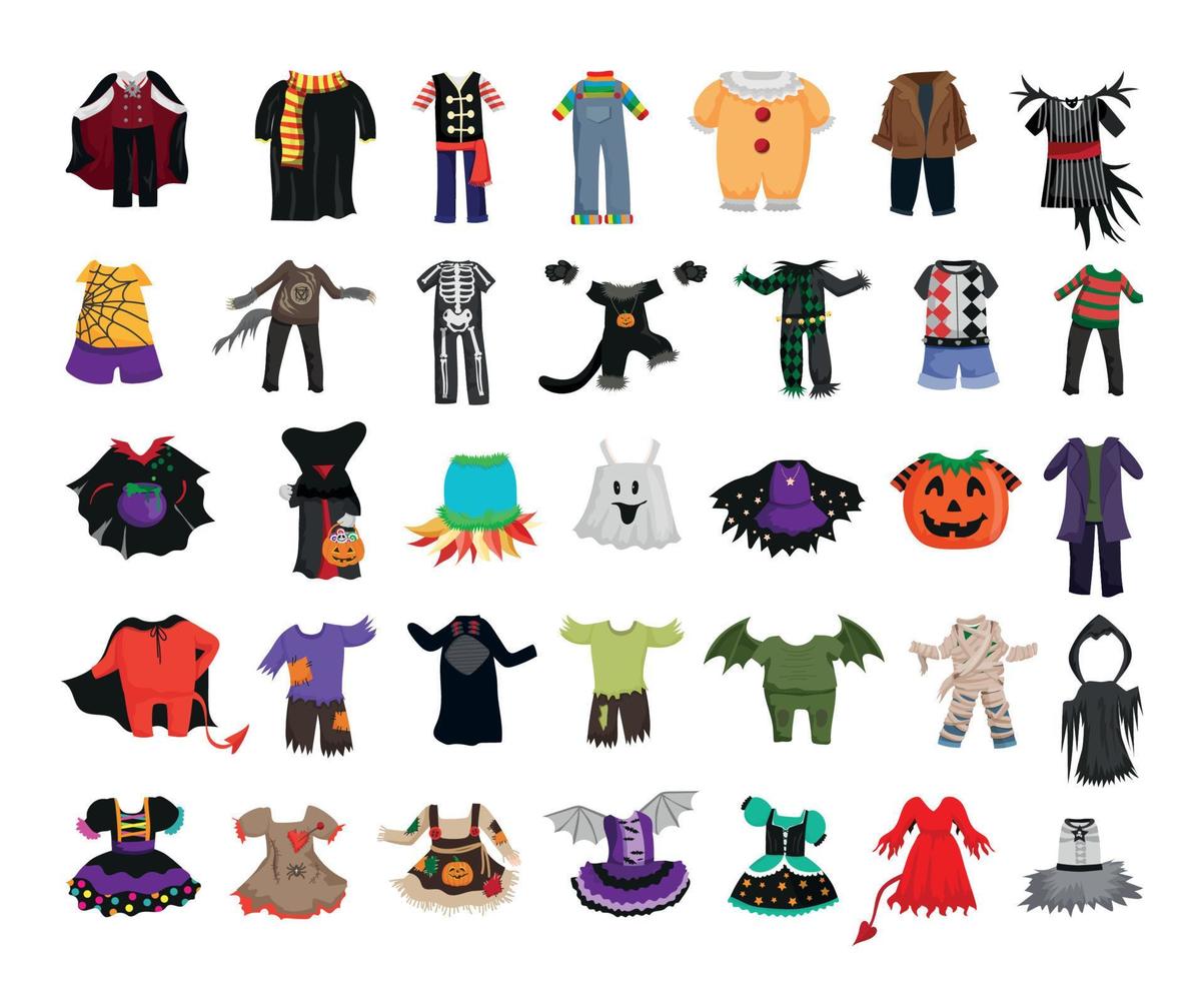 conjunto de disfraces de halloween vector