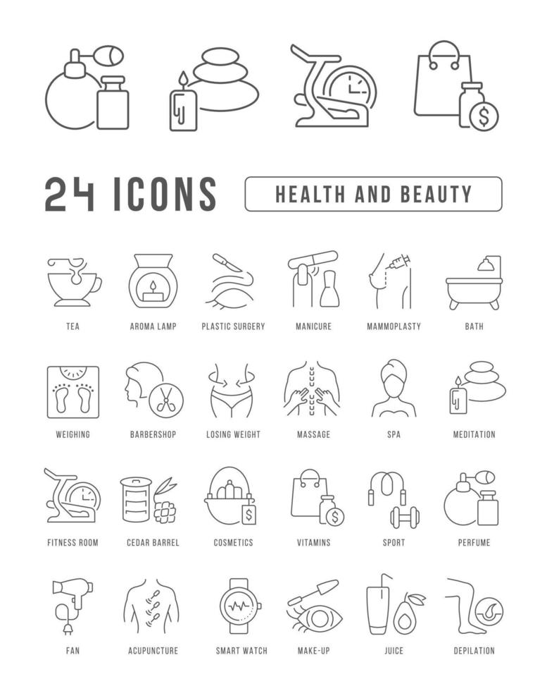 Set of linear icons of Health and Beauty vector