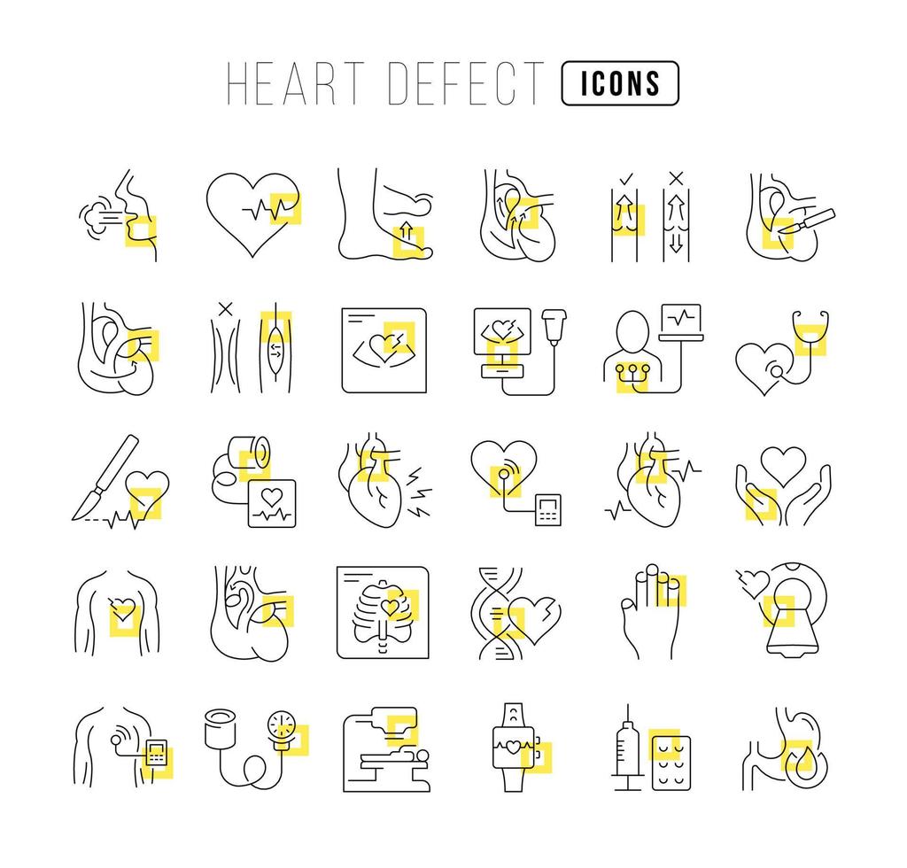 Set of linear icons of Heart Defect vector