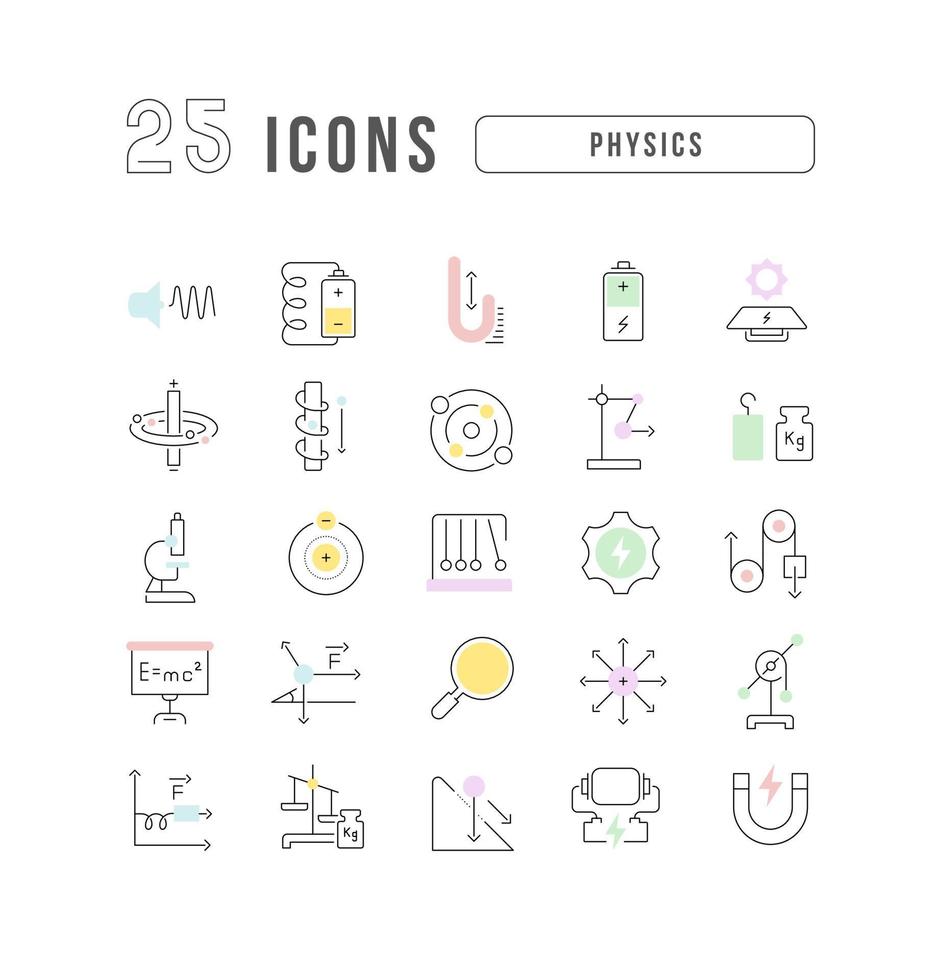 conjunto de iconos lineales de la física vector