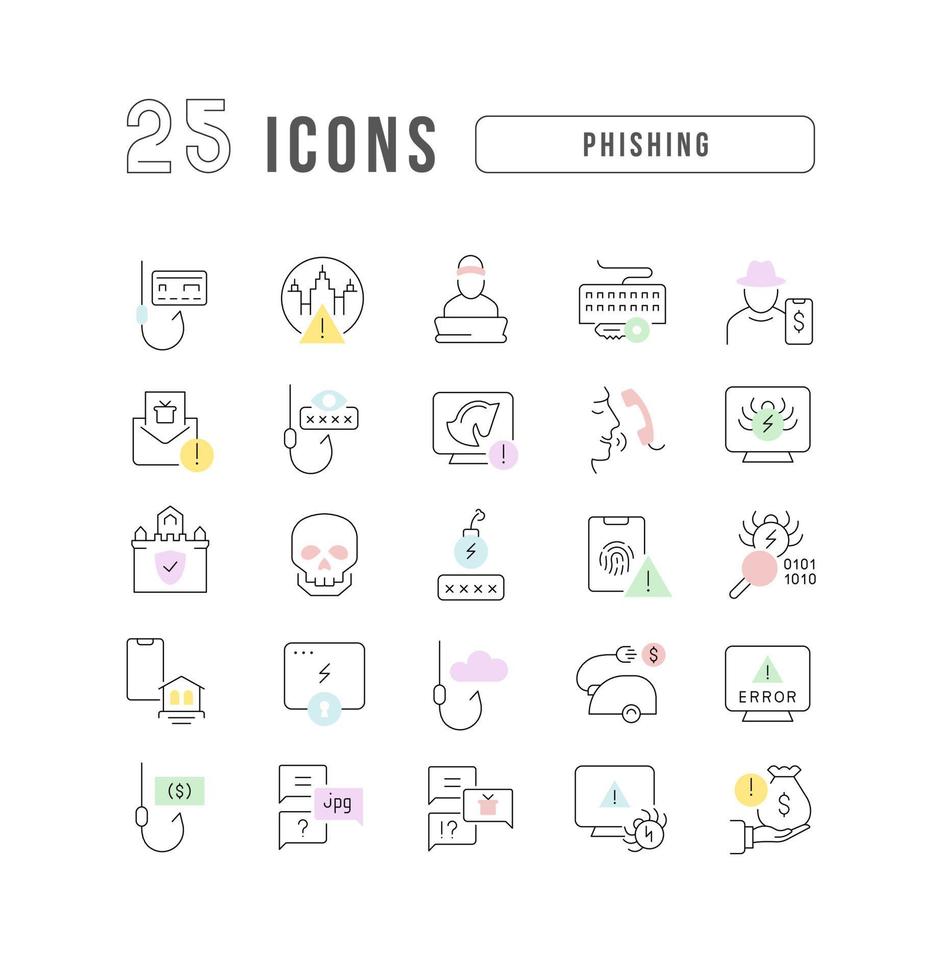 Set of linear icons of Phishing vector