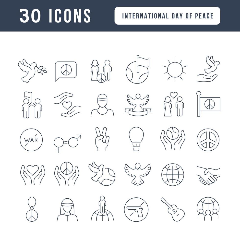 Set of linear icons of International Day of Peace vector