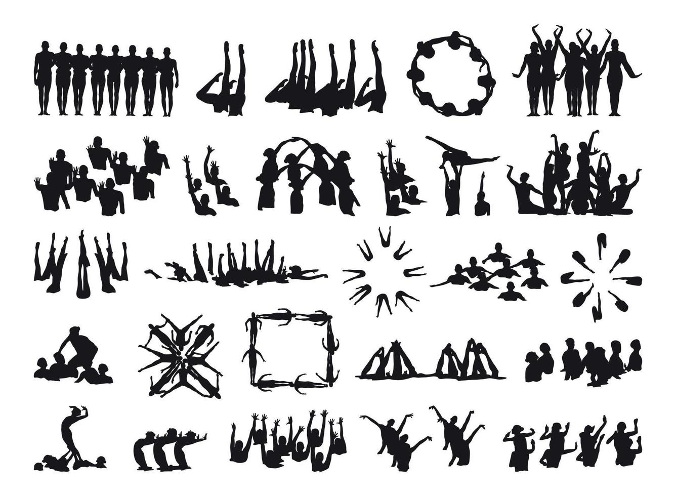 Set of Black Silhouettes of Synchronized Swimming vector