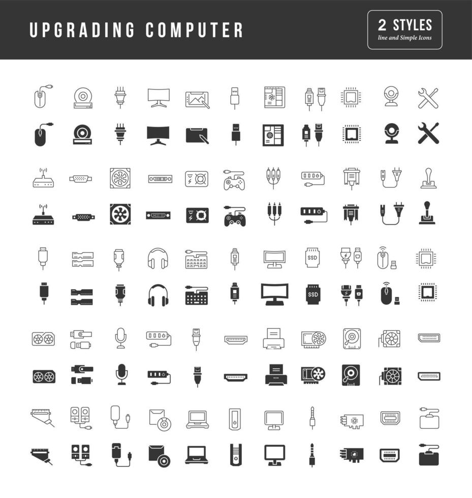 Set of simple icons of Upgrading Computer vector