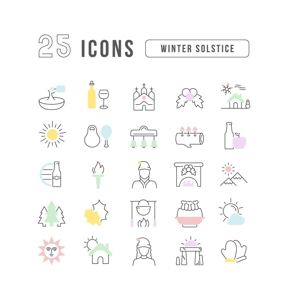 conjunto de iconos lineales del solsticio de invierno vector