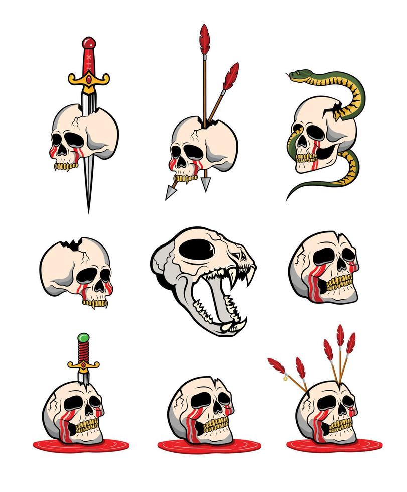 establecer ilustraciones de calaveras vector