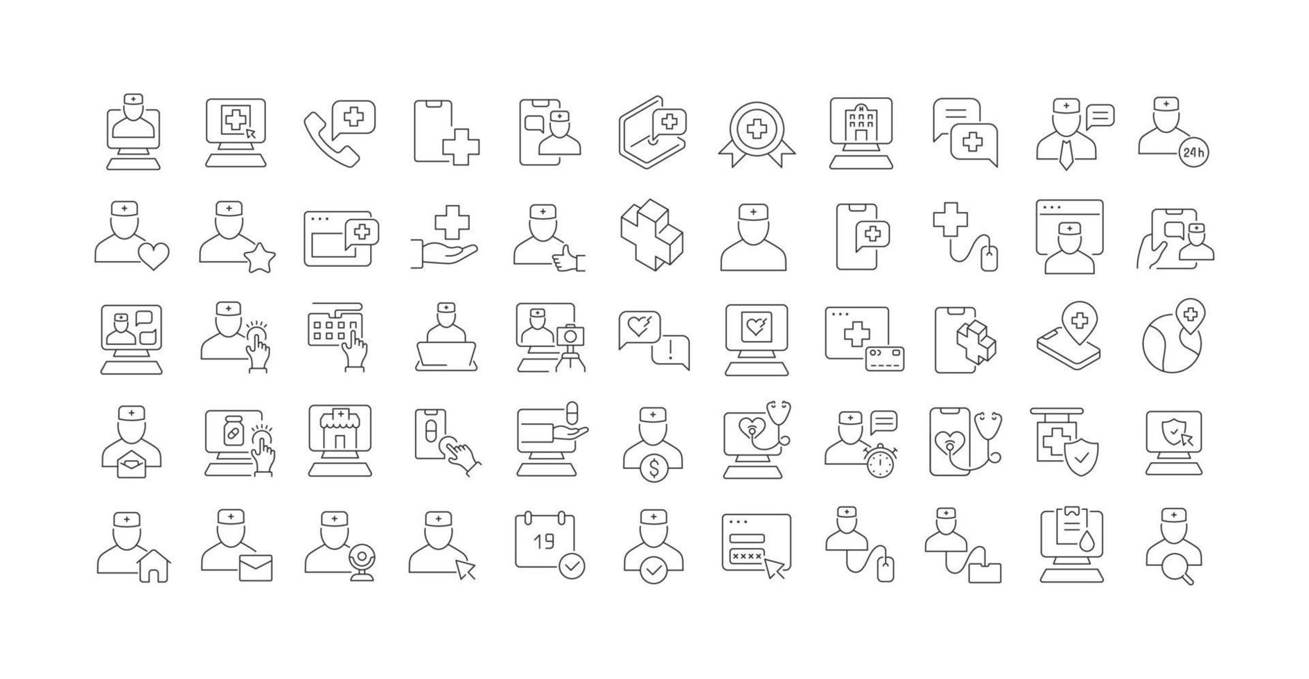 Set of linear icons of Online Medical Consultation vector