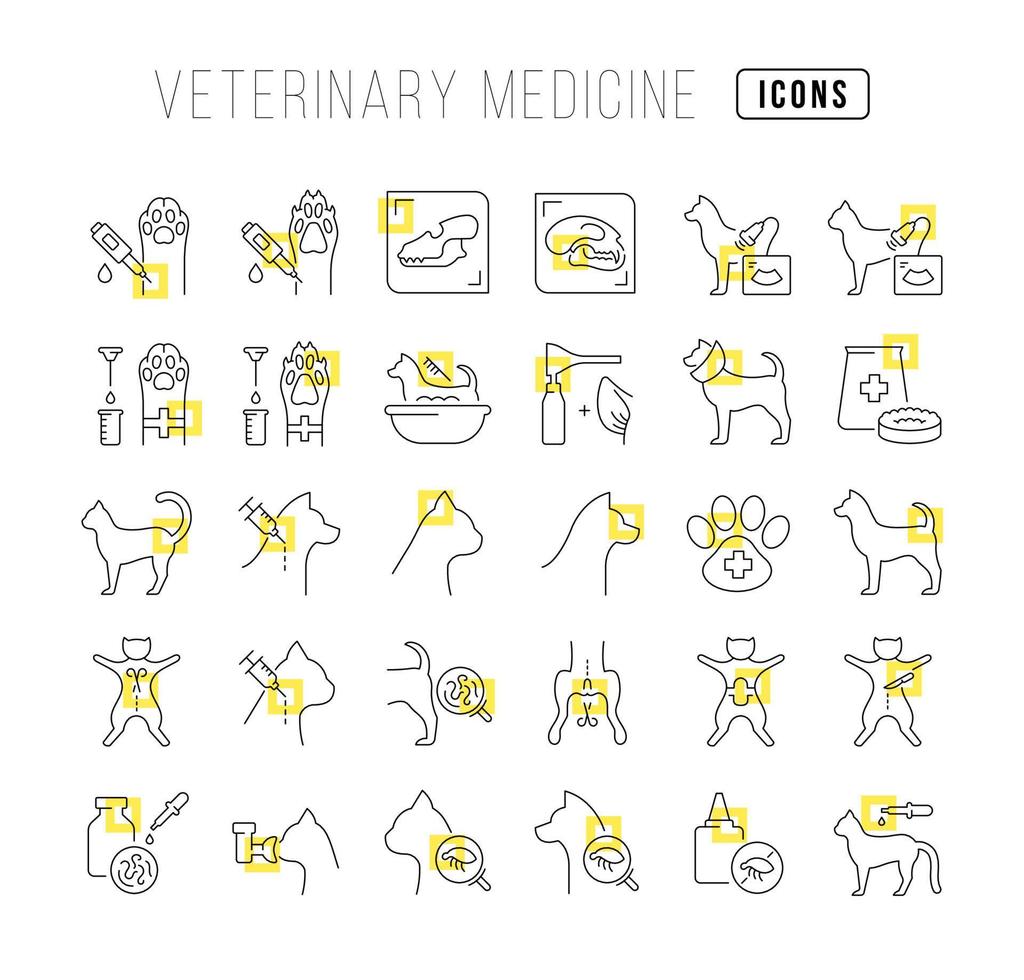 conjunto de iconos lineales de medicina veterinaria vector