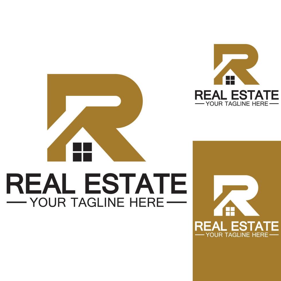 Initial letter R real estate and house logo design vector illustration