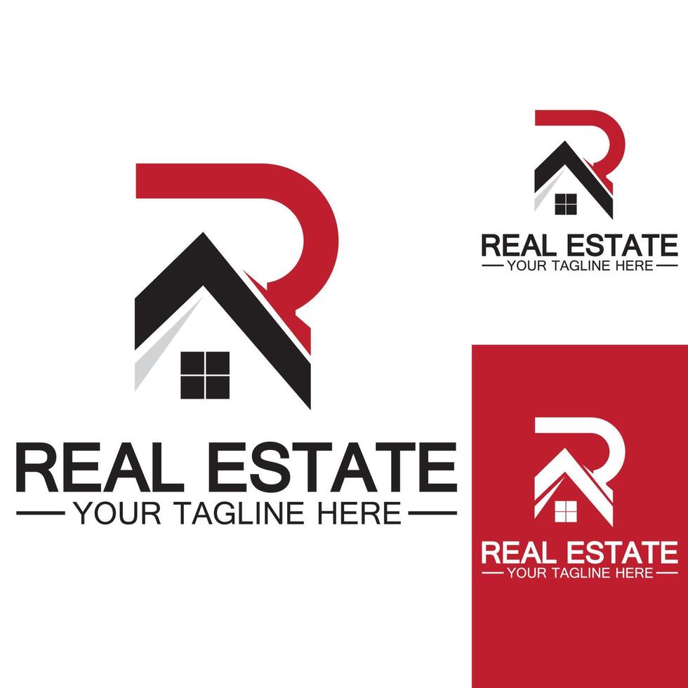 Initial letter R real estate and house logo design vector illustration