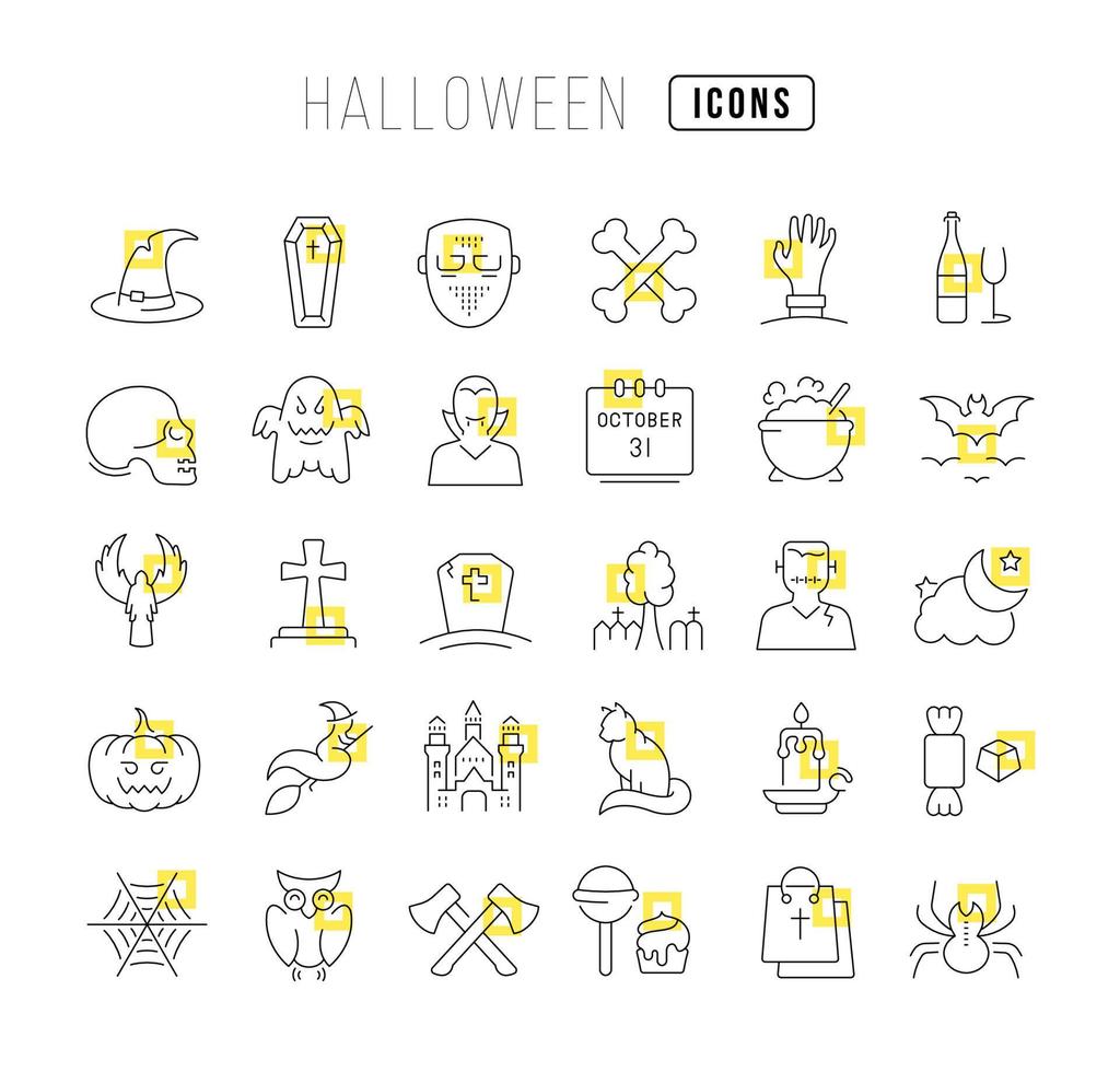 Set of linear icons of Halloween vector