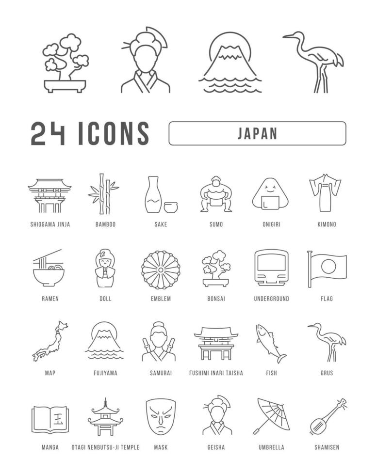 Set of linear icons of Japan vector