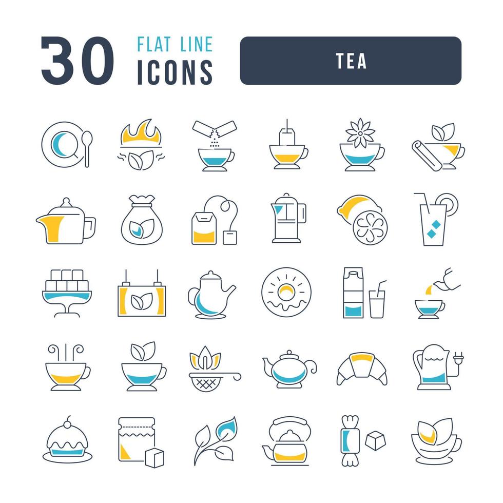 Set of linear icons of Tea vector