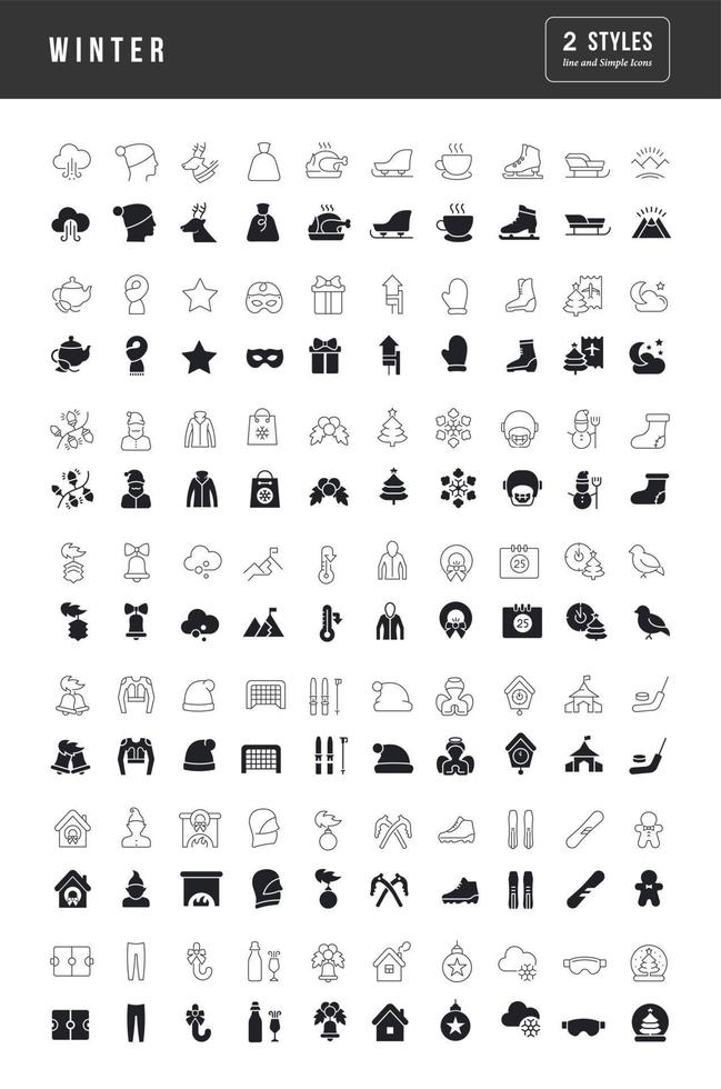 Set of simple icons of Winter vector