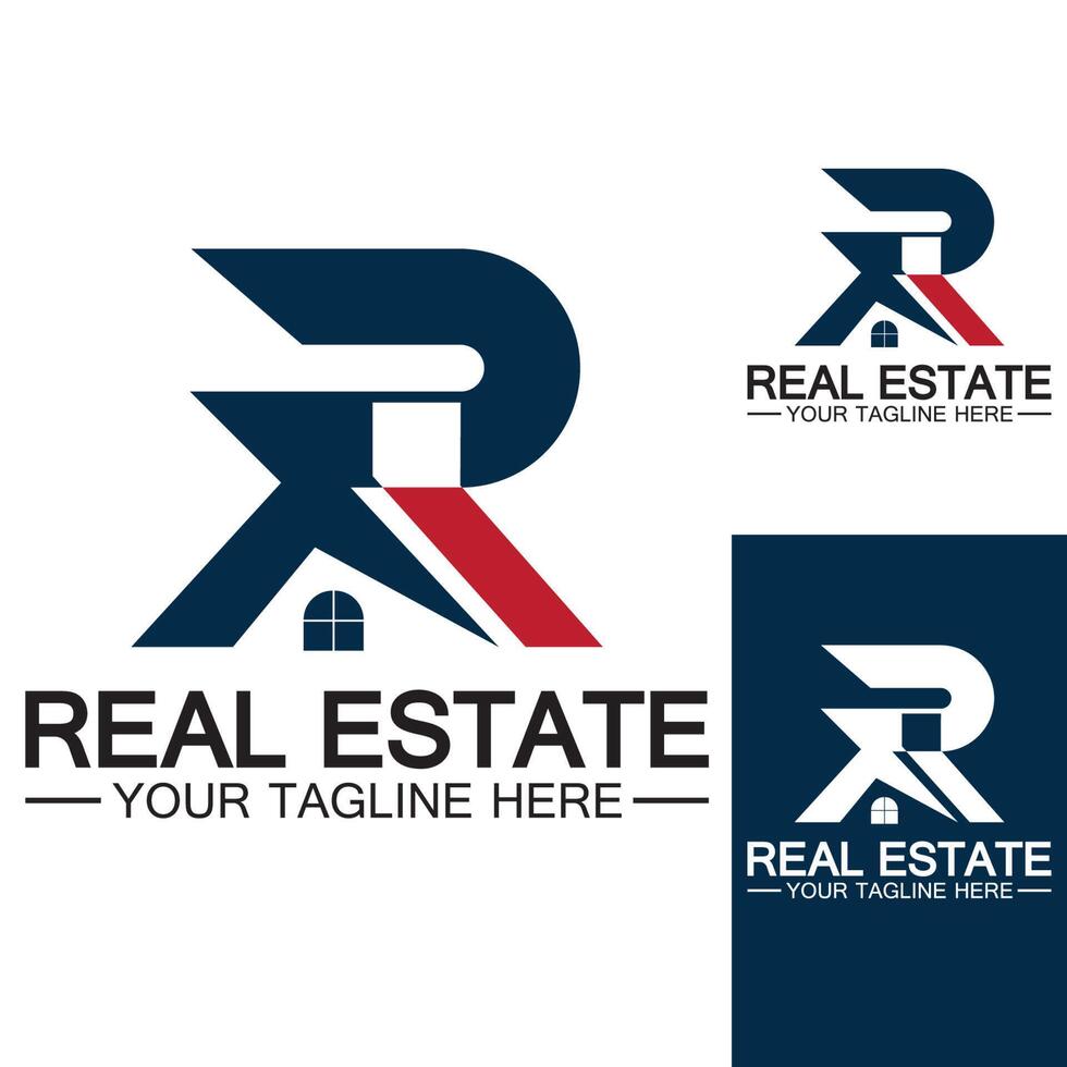 Initial letter R real estate and house logo design vector illustration