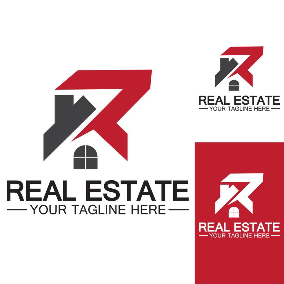 Initial letter R real estate and house logo design vector illustration