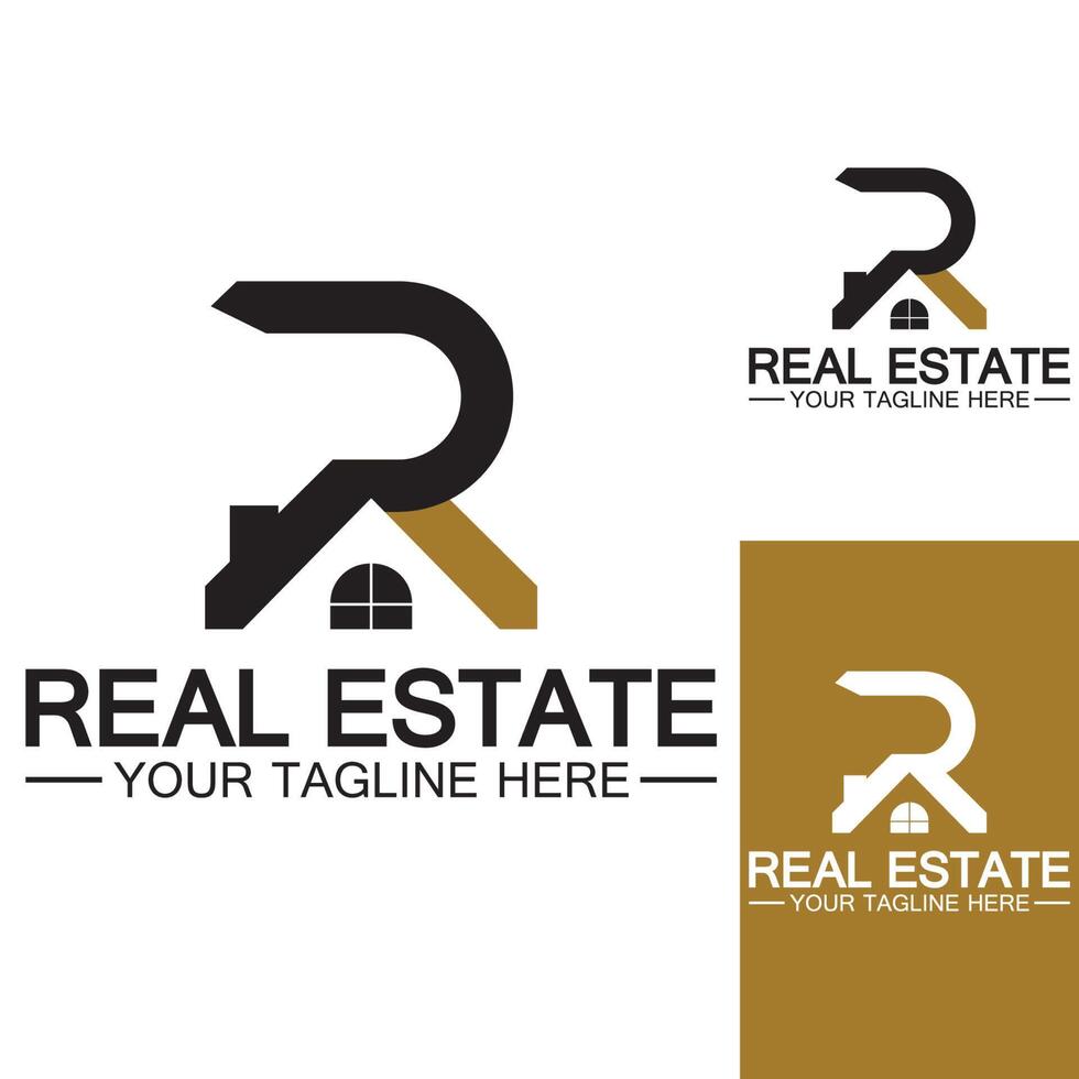 Initial letter R real estate and house logo design vector illustration