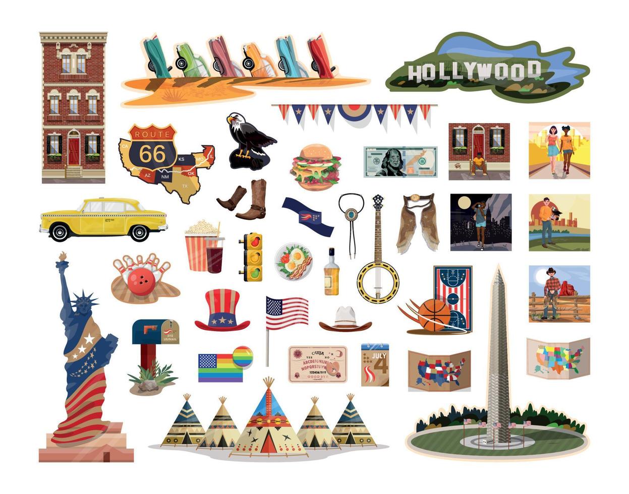 Set of Illustrations of American Landmarks vector