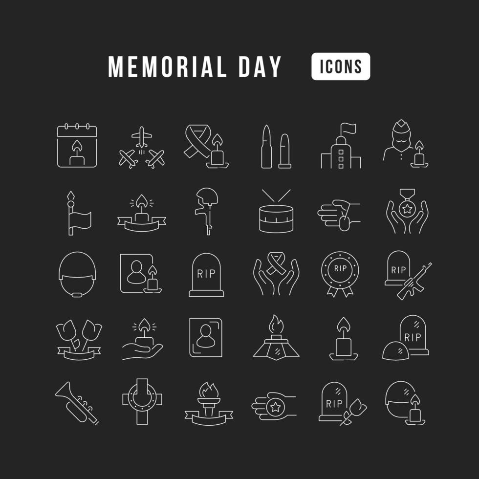 Set of linear icons of Memorial Day vector