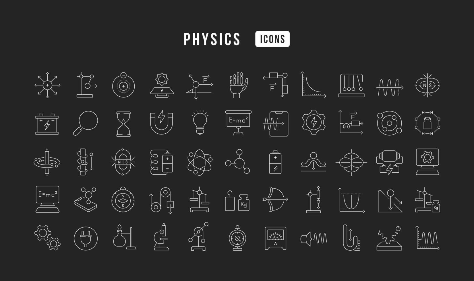 Set of linear icons of Physics vector