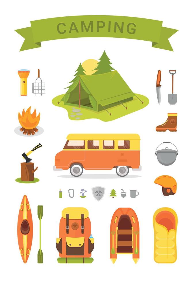 Equipment for Camping and Hiking vector