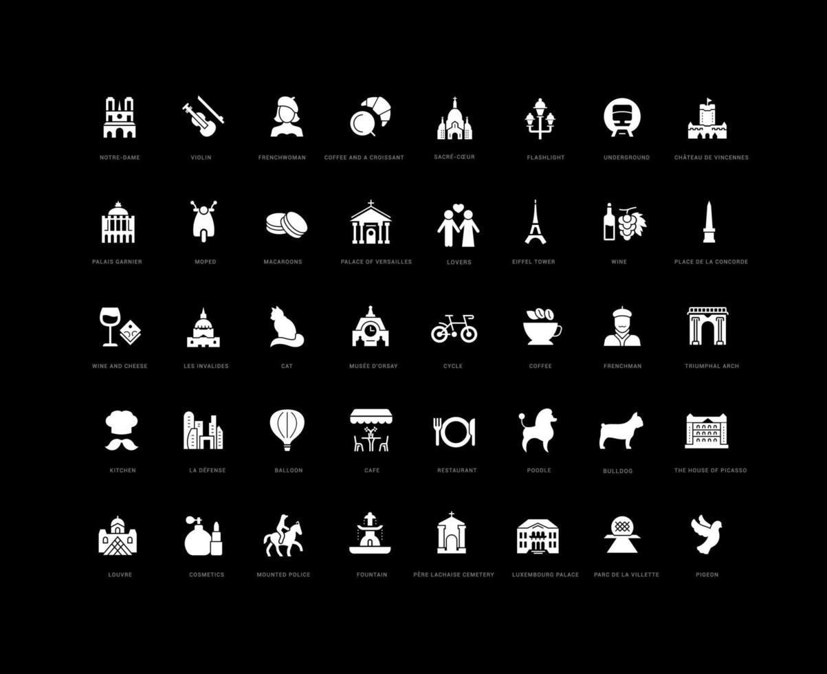 conjunto de iconos simples de París vector