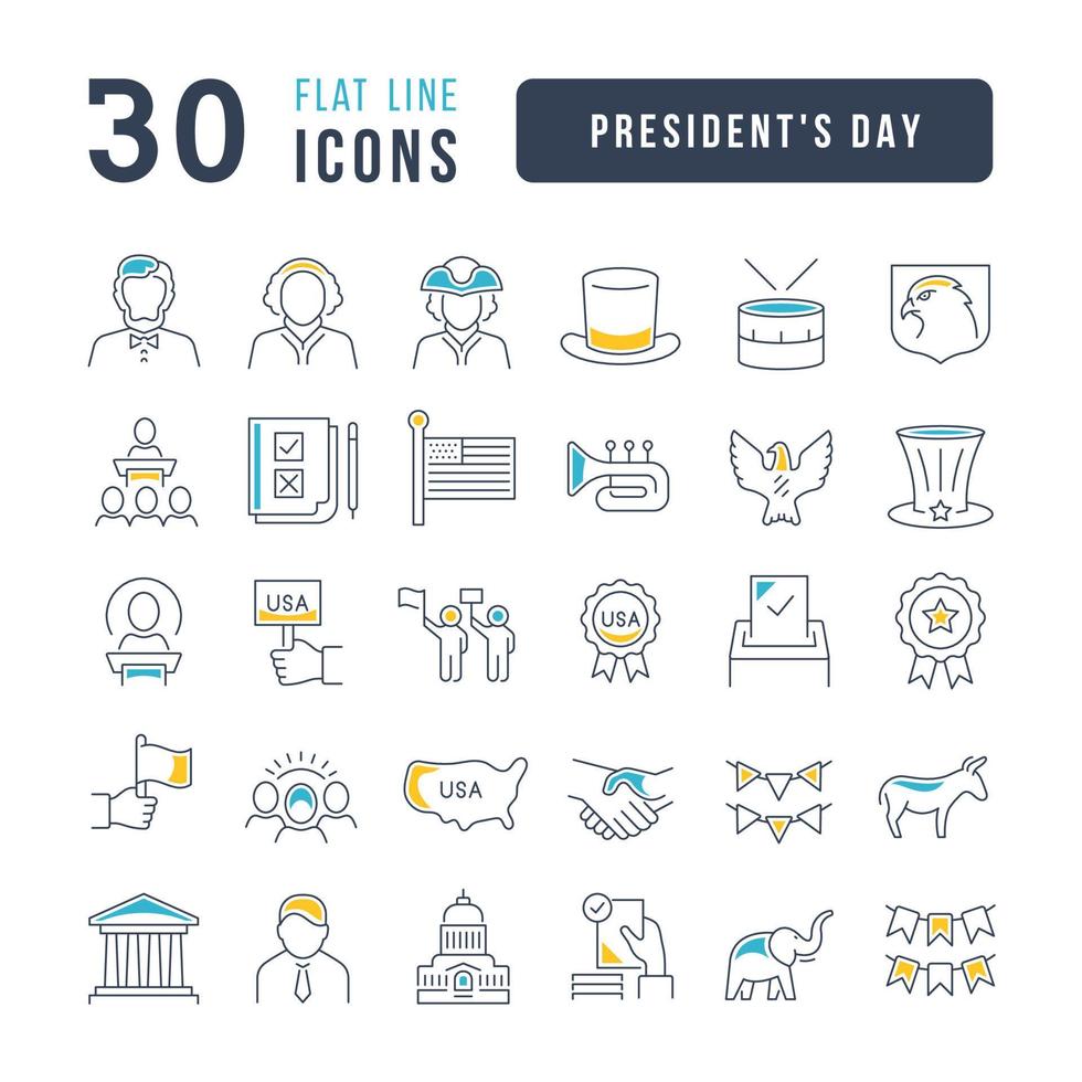 Set of linear icons of Presidents Day vector