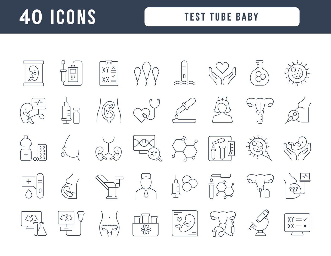 conjunto de iconos lineales del bebé probeta vector