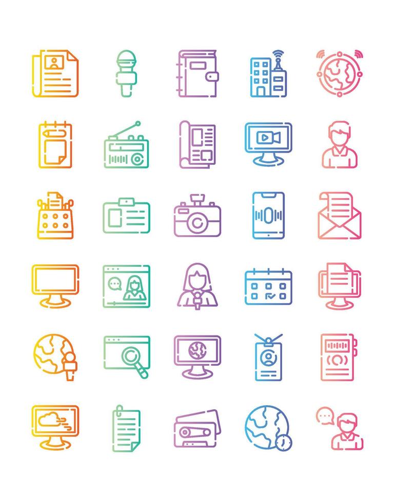 Journalism Icon Set 30 isolated on white background vector