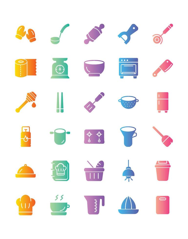 conjunto de iconos de cocina 30 aislado sobre fondo blanco vector