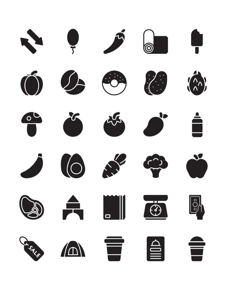 Street Market Icon Set 30 isolated on white background vector