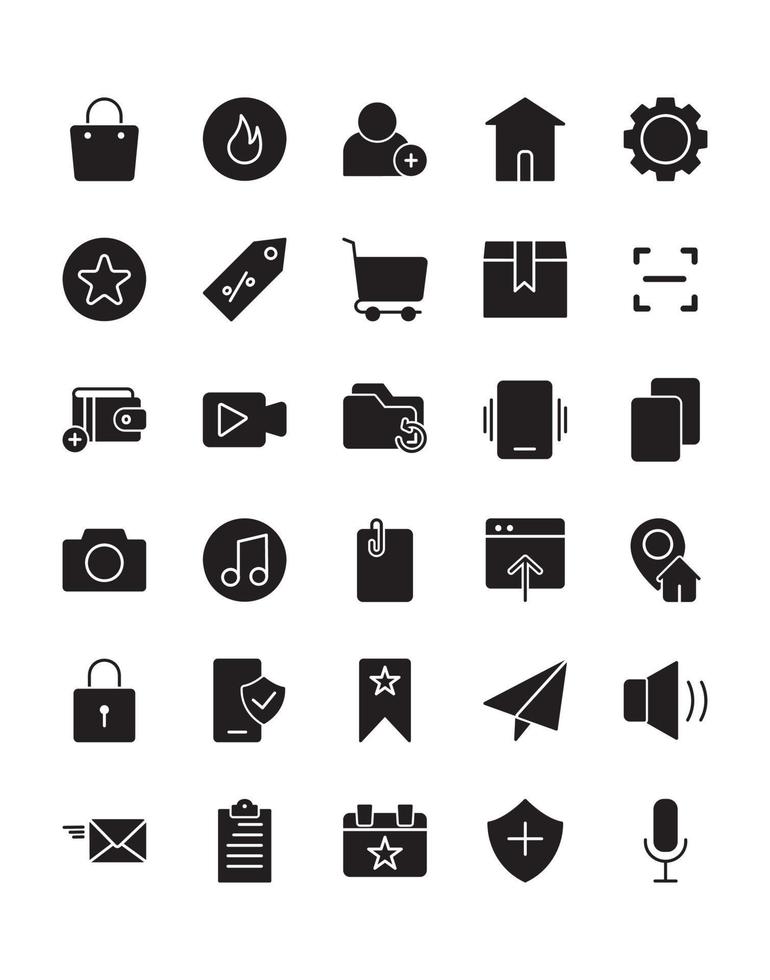 conjunto de iconos de interfaz de usuario 30 aislado sobre fondo blanco vector