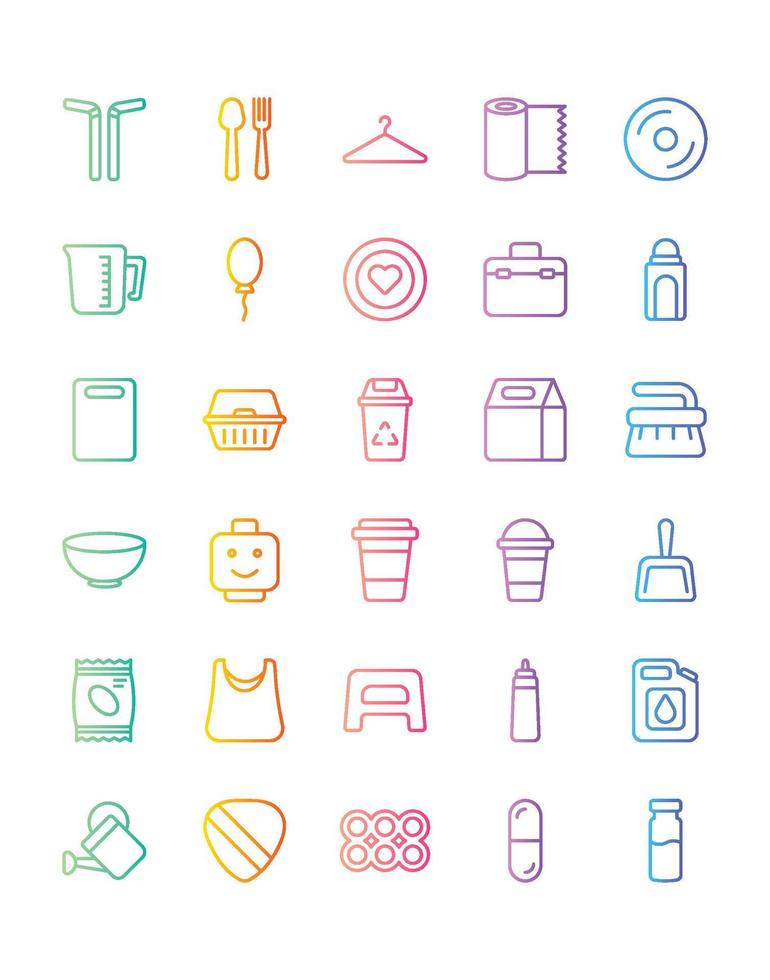 conjunto de iconos de productos de plástico 30 aislado sobre fondo blanco vector