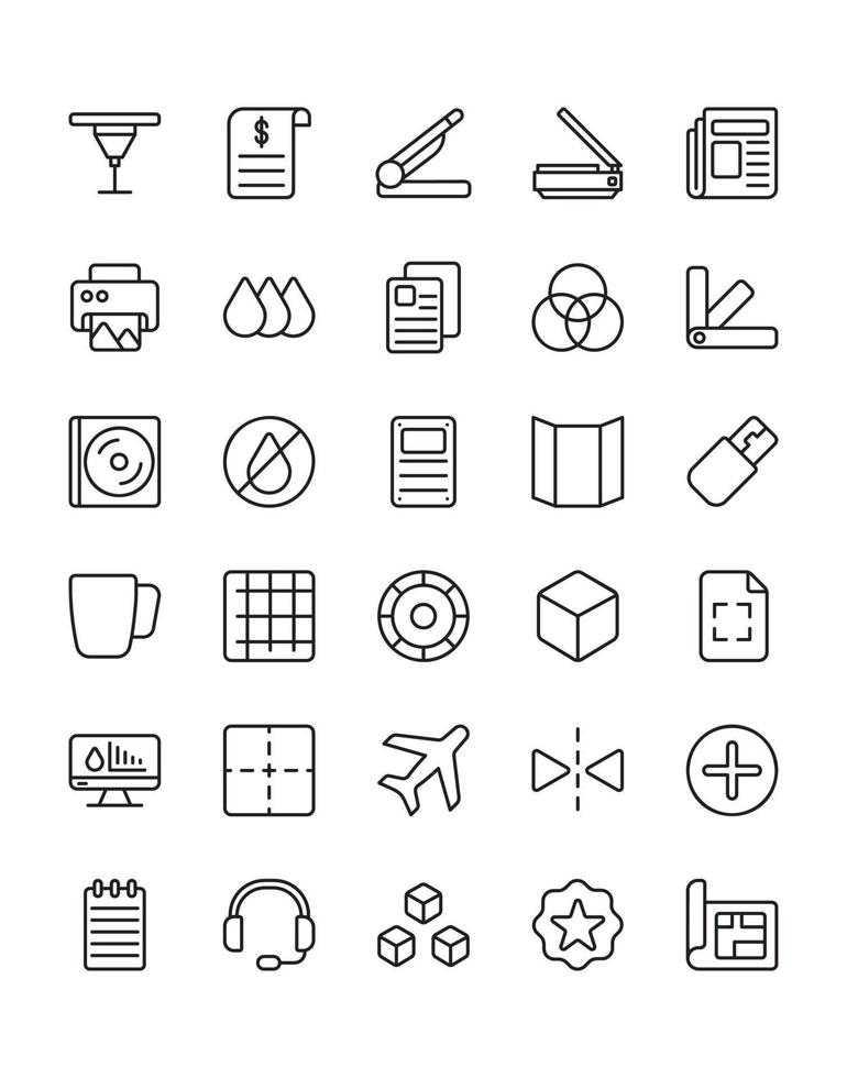 Printing Icon Set 30 isolated on white background vector