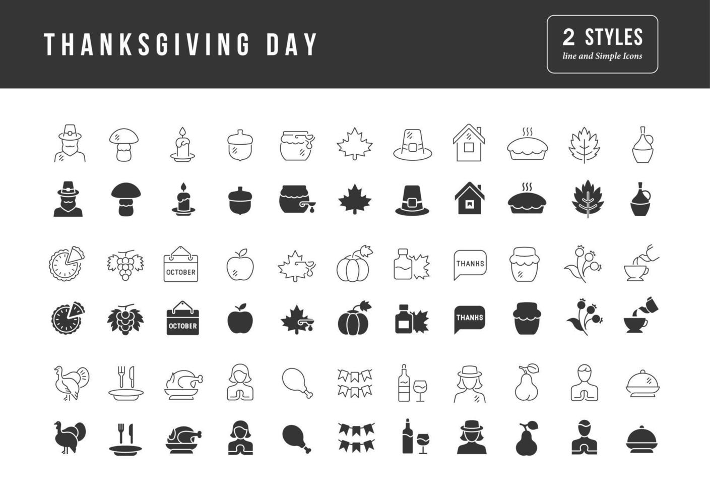 Set of simple icons of Thanksgiving Day vector