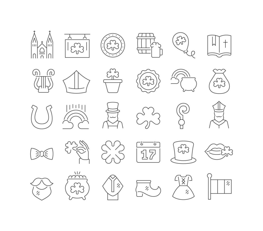 Set of linear icons of Saint Patrick's Day vector