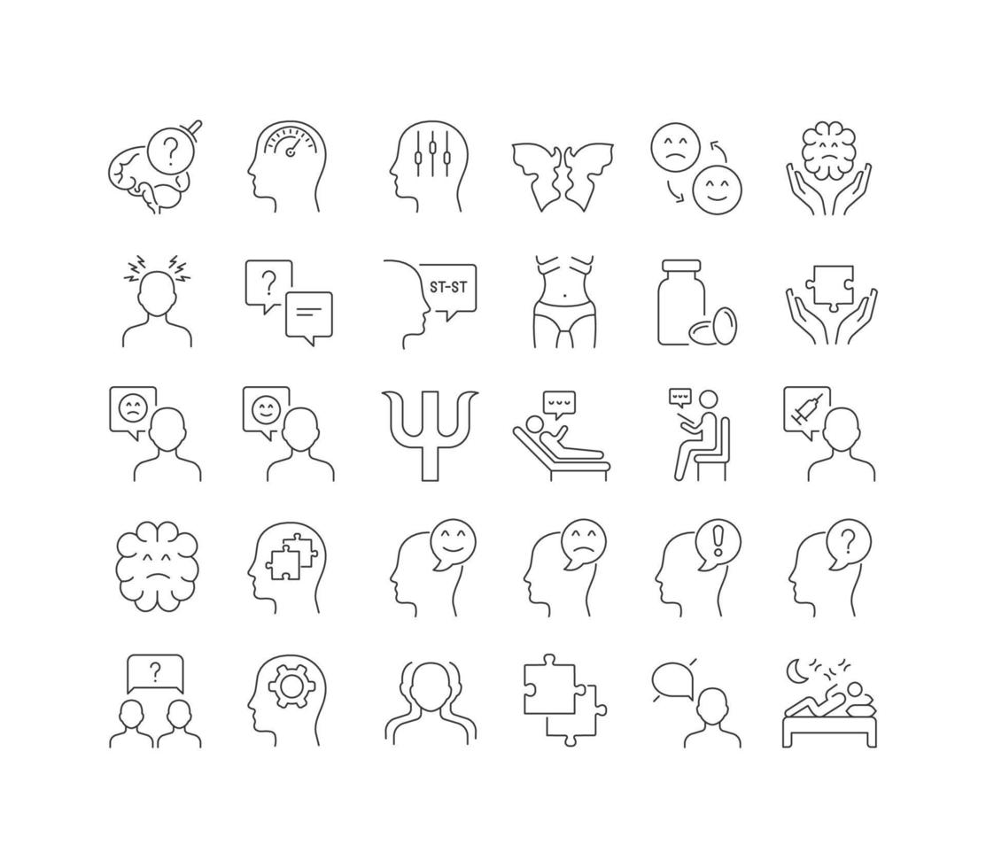 Set of linear icons of Psychology and Psychotherapy vector