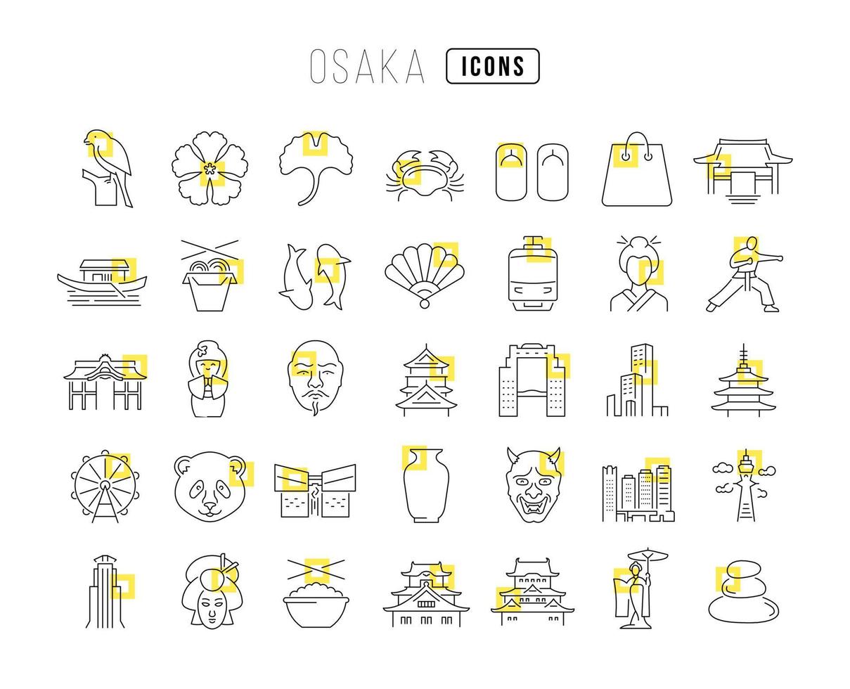 Set of linear icons of Osaka vector
