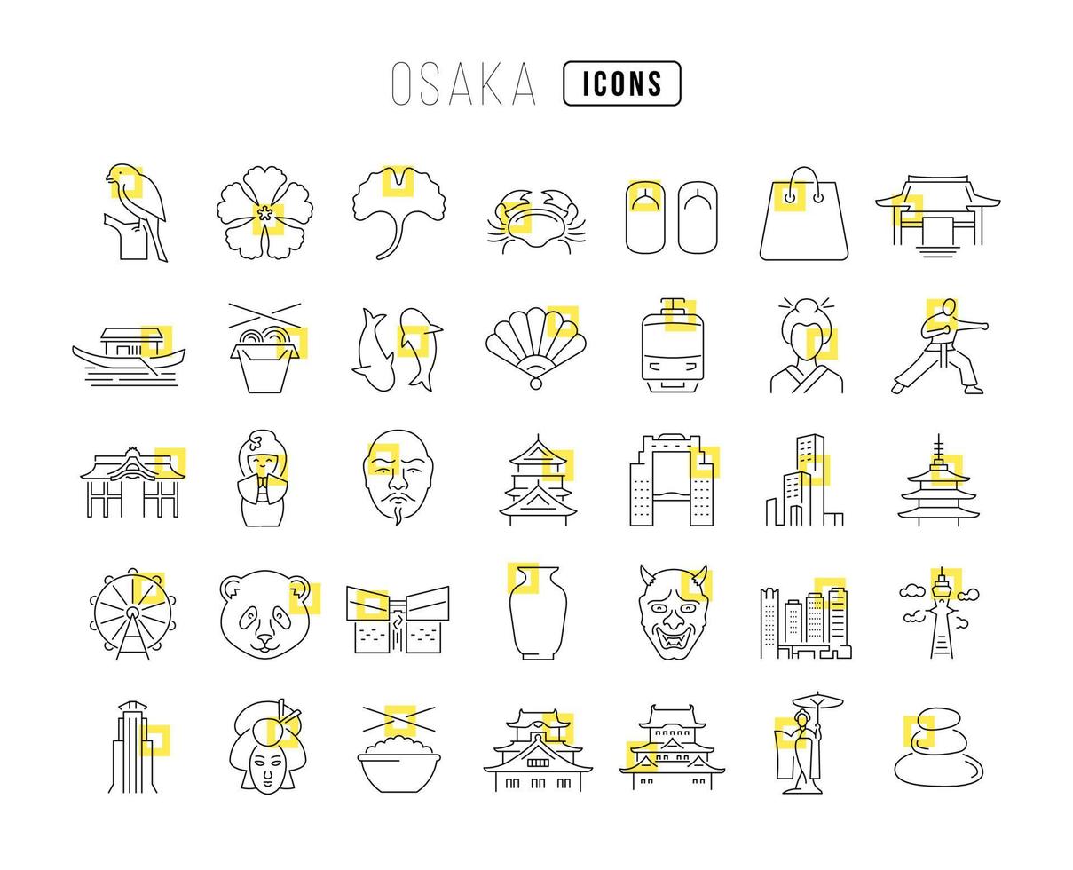 Set of linear icons of Osaka vector