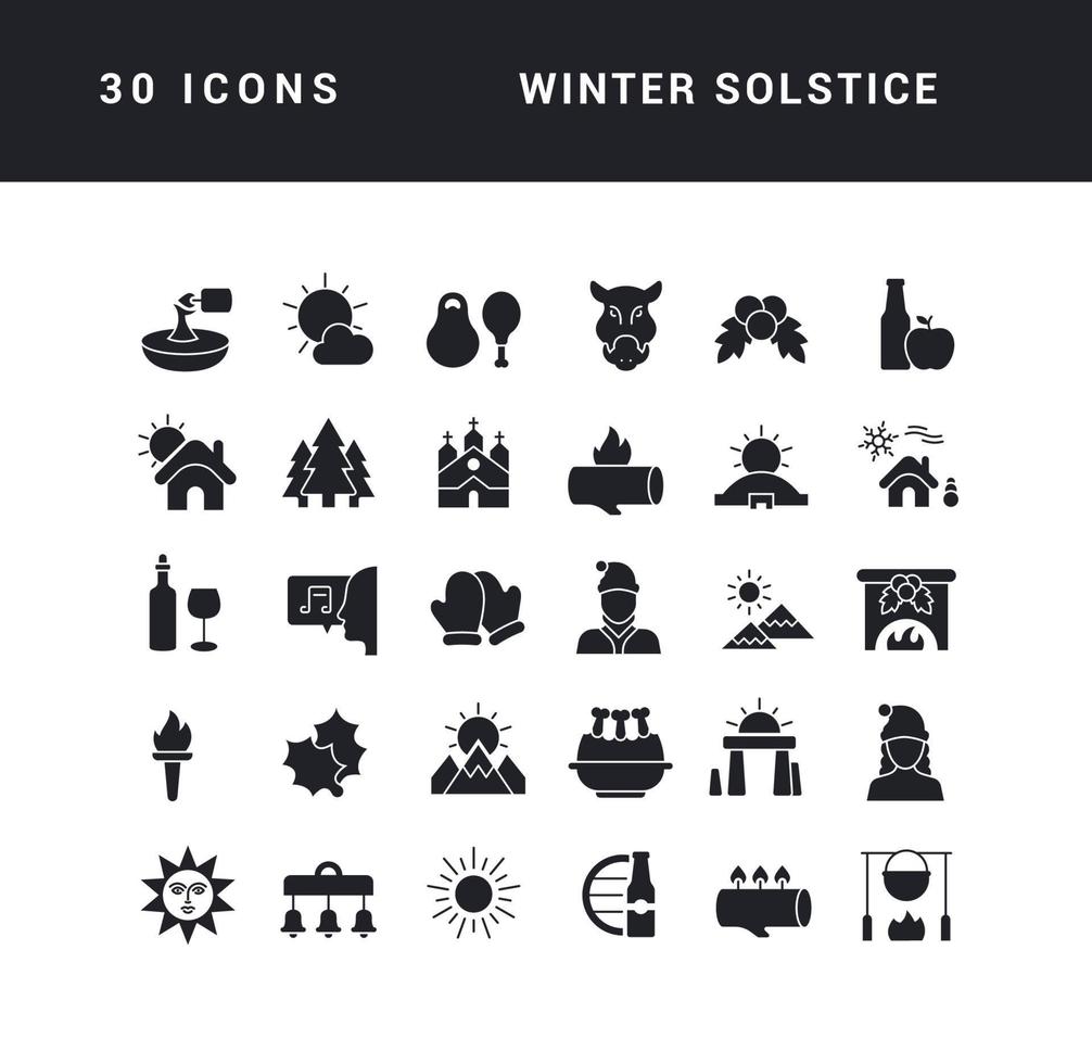 conjunto de iconos simples del solsticio de invierno vector